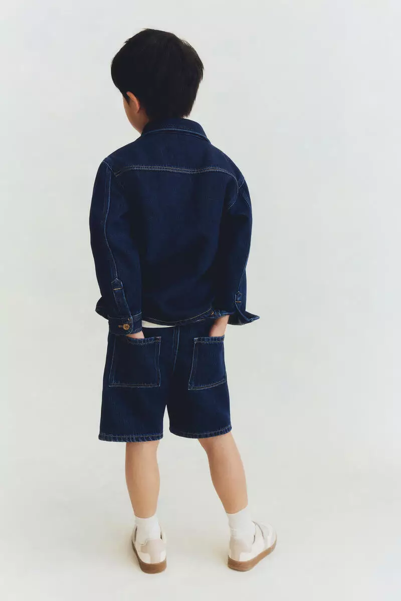 Knee-length denim shorts