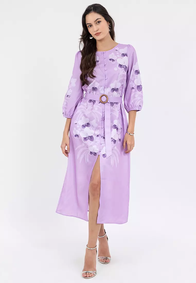 DELLENA Belted Filipiniana Dress with Print