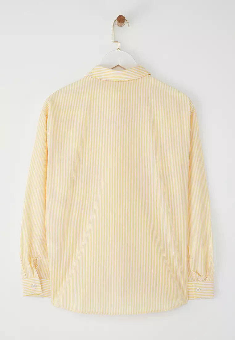 Yellow Striped Oversize Wide Fit Woven Shirt Twoaw23Go00359