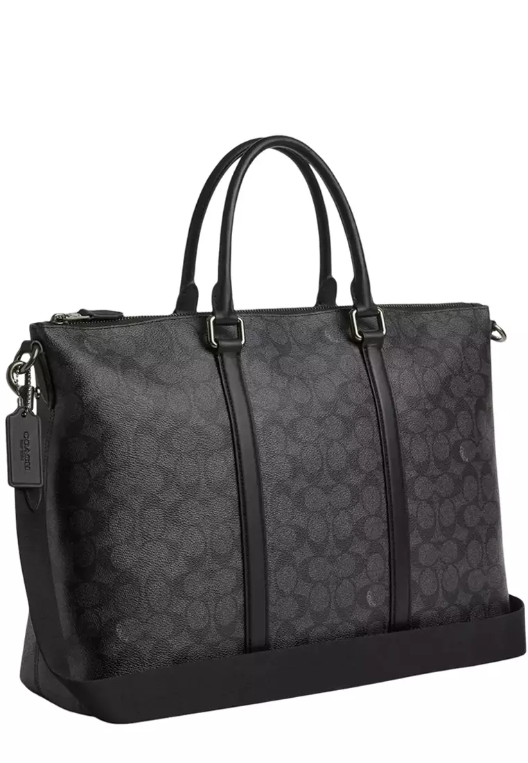 Caleb Work Bag In Signature Canvas - Charcoal/ Black CY770