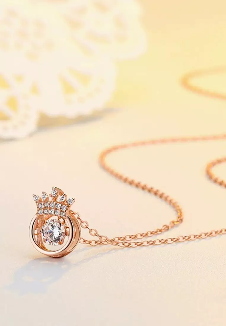 Kalung Wanita Korea Elegan Titanium Original Zircon Perhiasan Kalung Cewek rose