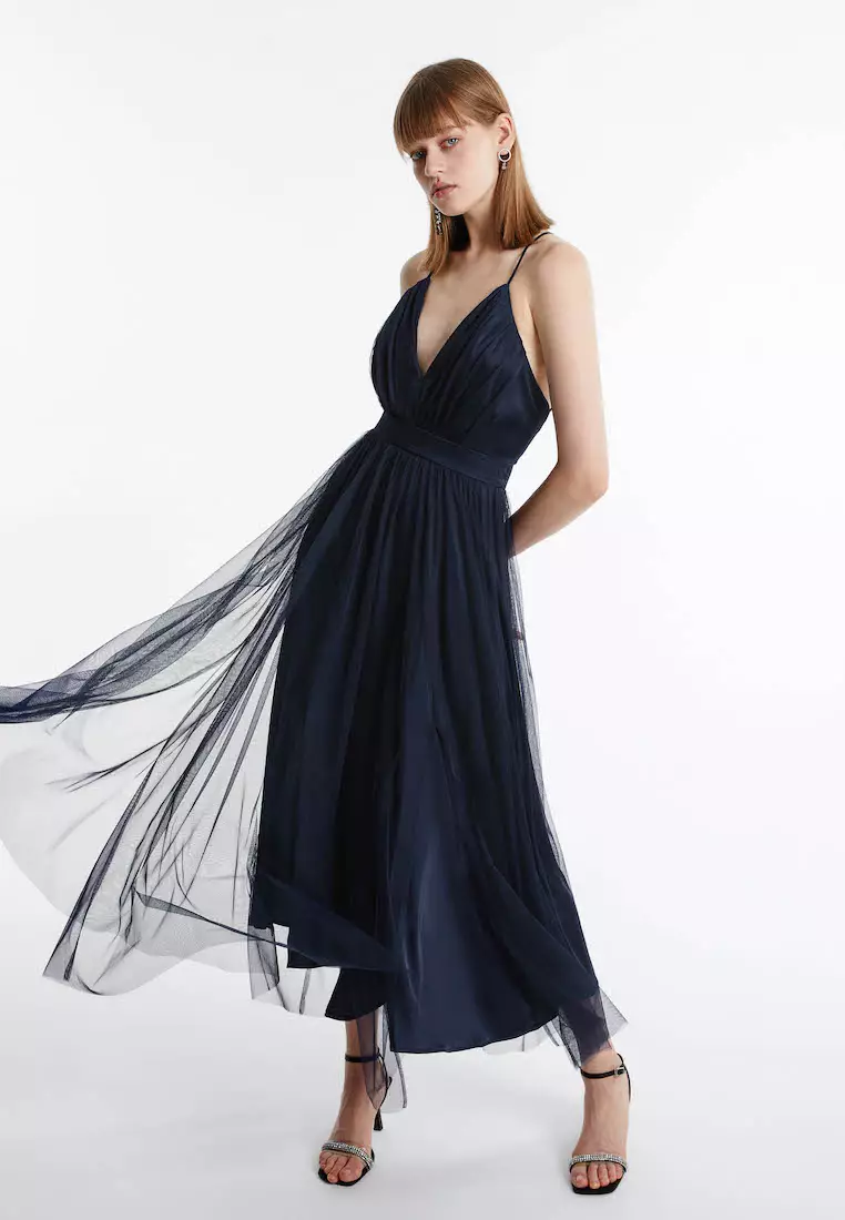 Cami pleated tulle maxi dress hot sale