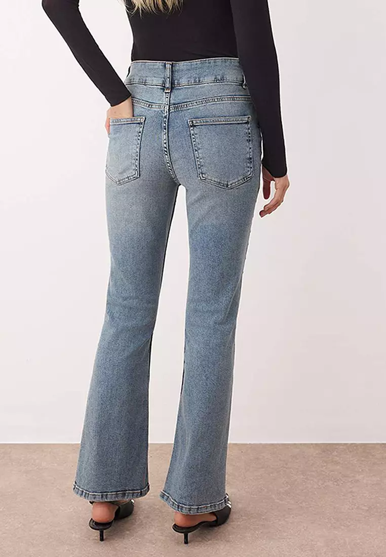 Blue Stone Detailed High Waist Flare Jeans Twoaw26Je00035
