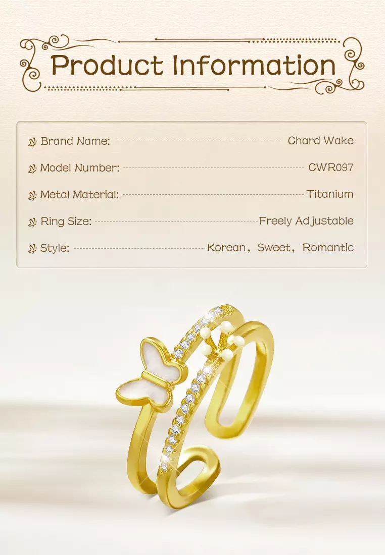 Cincin Wanita Titanium Korea Elegan Perhiasan Cewek Butterfly Flower Rings Original