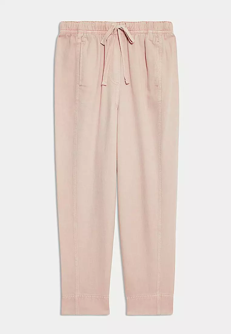 Drawstring Pull On Garment Dye Cropped Tapered Trousers