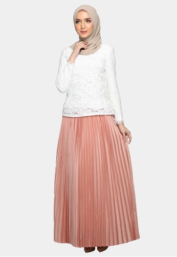 Bella Lace with Pleated Skirt from Emanuel Femme in White and Pink