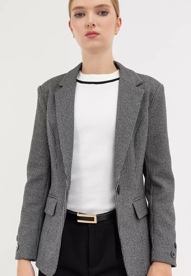 Wool Blend Houndstooth Blazer