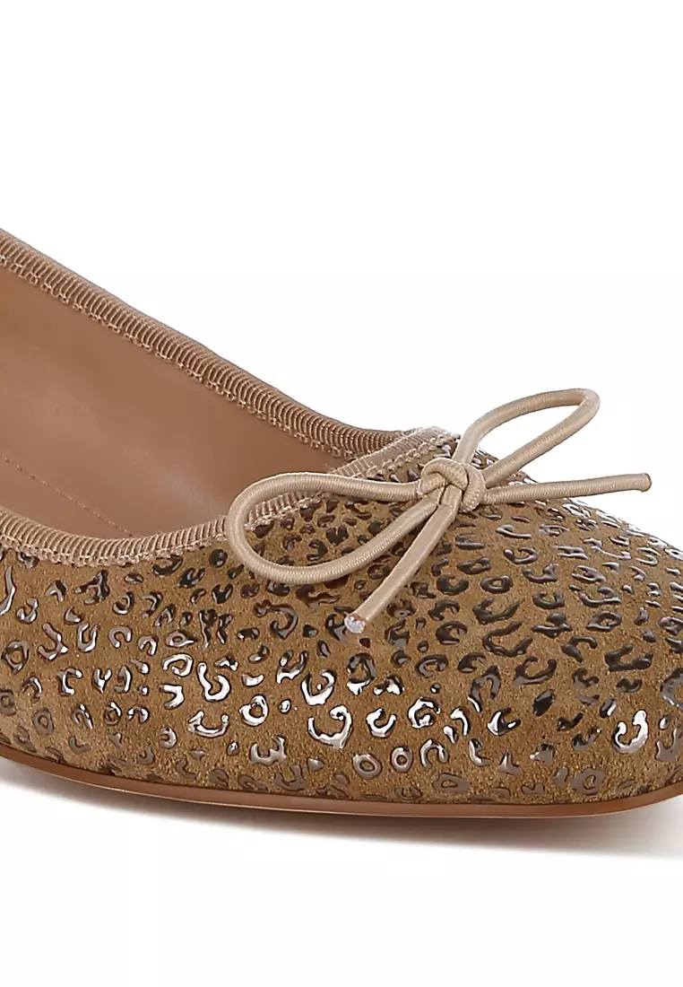 Sepatu Balerina Hak Blok Motif Macan Tutul Warna Coklat Muda