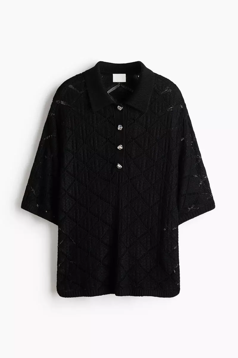Crochet-look polo shirt