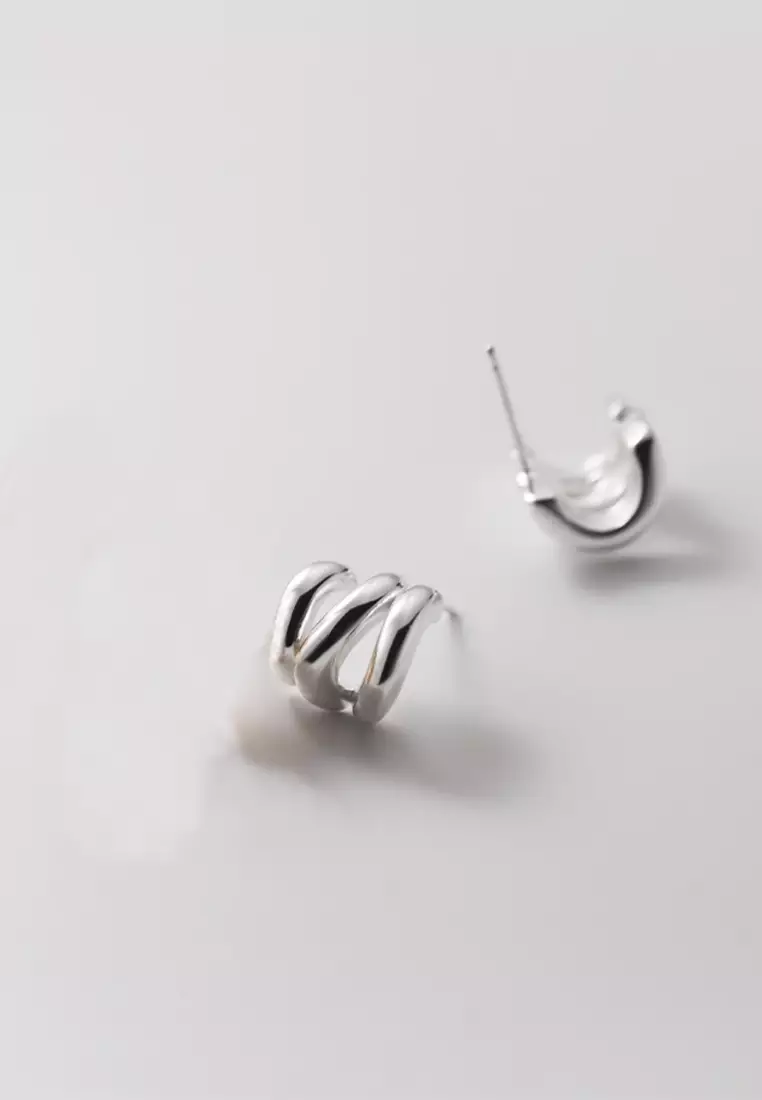 925 Silver Triple Layer Arc Earrings JW AR-M02427