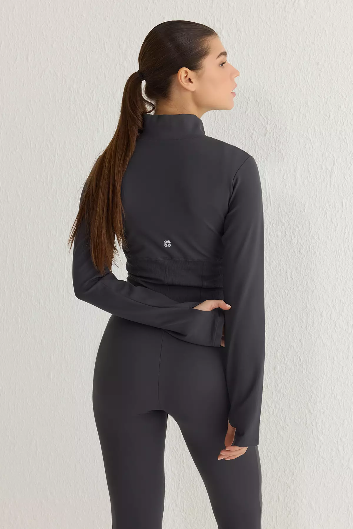 Anthracite Brushed Soft Fabric Thumb Hole Knitted Sports Jacket/Sweatshirt THMAW25SK00001