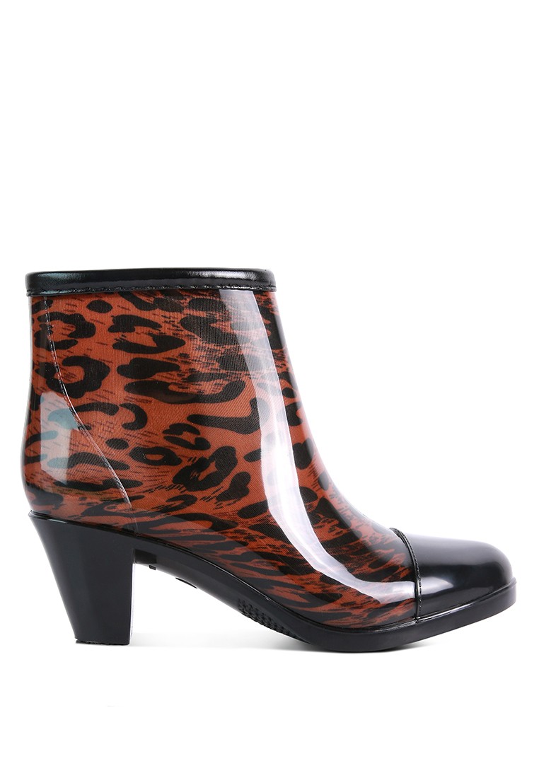Brown Smart Block Heeled Rainboots