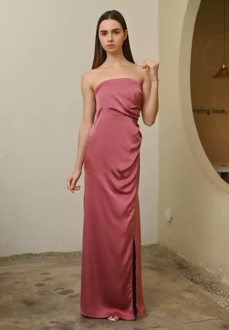 抹胸丝绸连衣裙