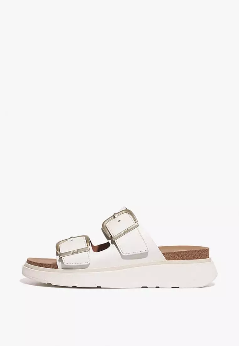 Discount on Fitflop  shoes - SKU: Fitflop Gen-Ff Buckle Two-Bar Leather Slides- Urban White