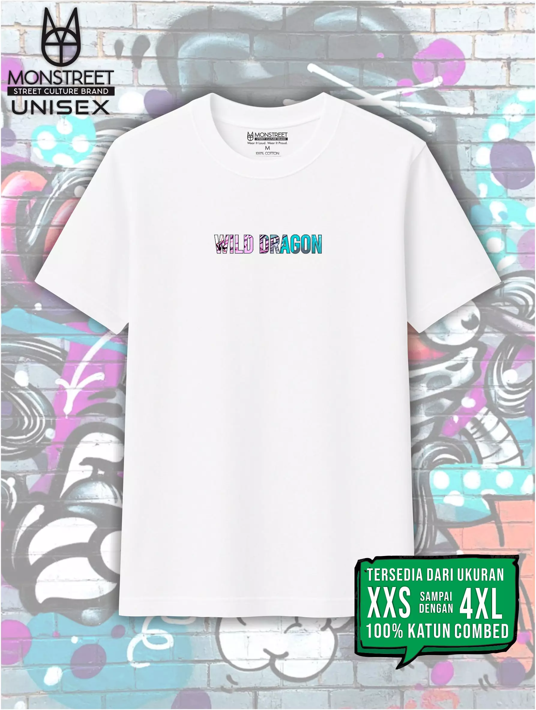 Monstreet Kaos Katun Combed 24S Grafis Reguler Fit Putih Tshirt UTR186 Cotton Combed 24S Graphic Tshirt Regular Fit White Tshirt