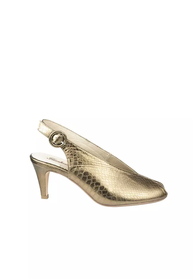 Gold peep toe kitten cheap heels
