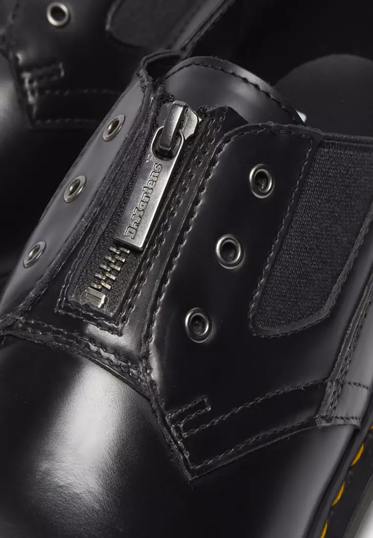 1461 Gusset Polished Smooth Leather Slip-On Oxford Shoes Black - Women