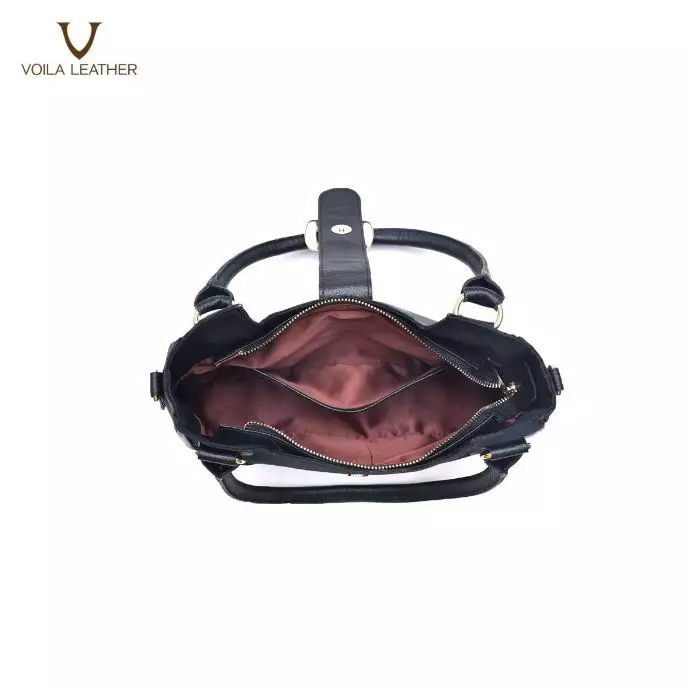 Medium Tote & Sling Nylon Kombinasi Kulit Asli Voila Fara Black