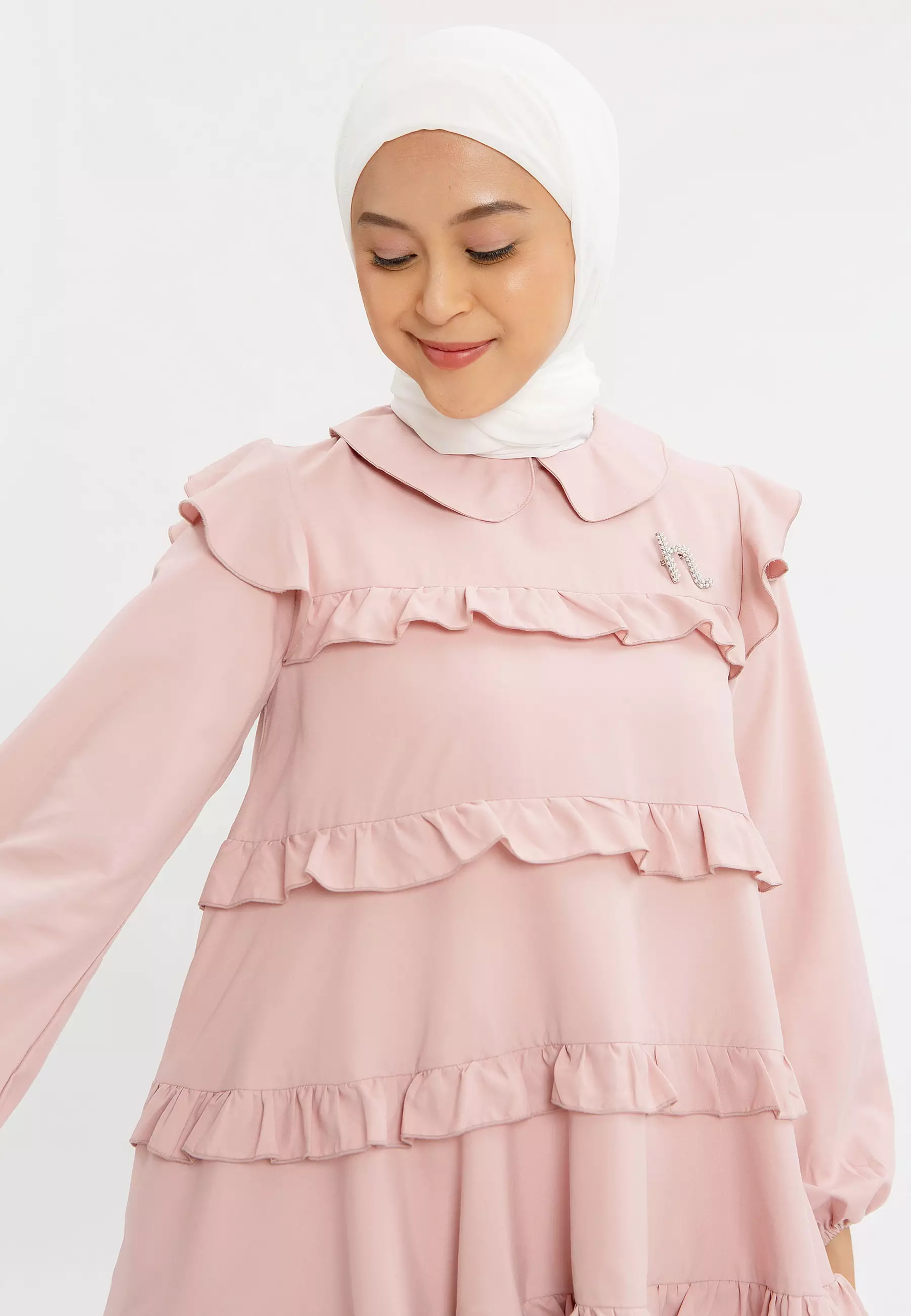 Jual Hijabchic Hijab Chic Dalisha Tops Atasan Blouse Muslim Dusty Pink Kerah Rebah Ruffle 9281