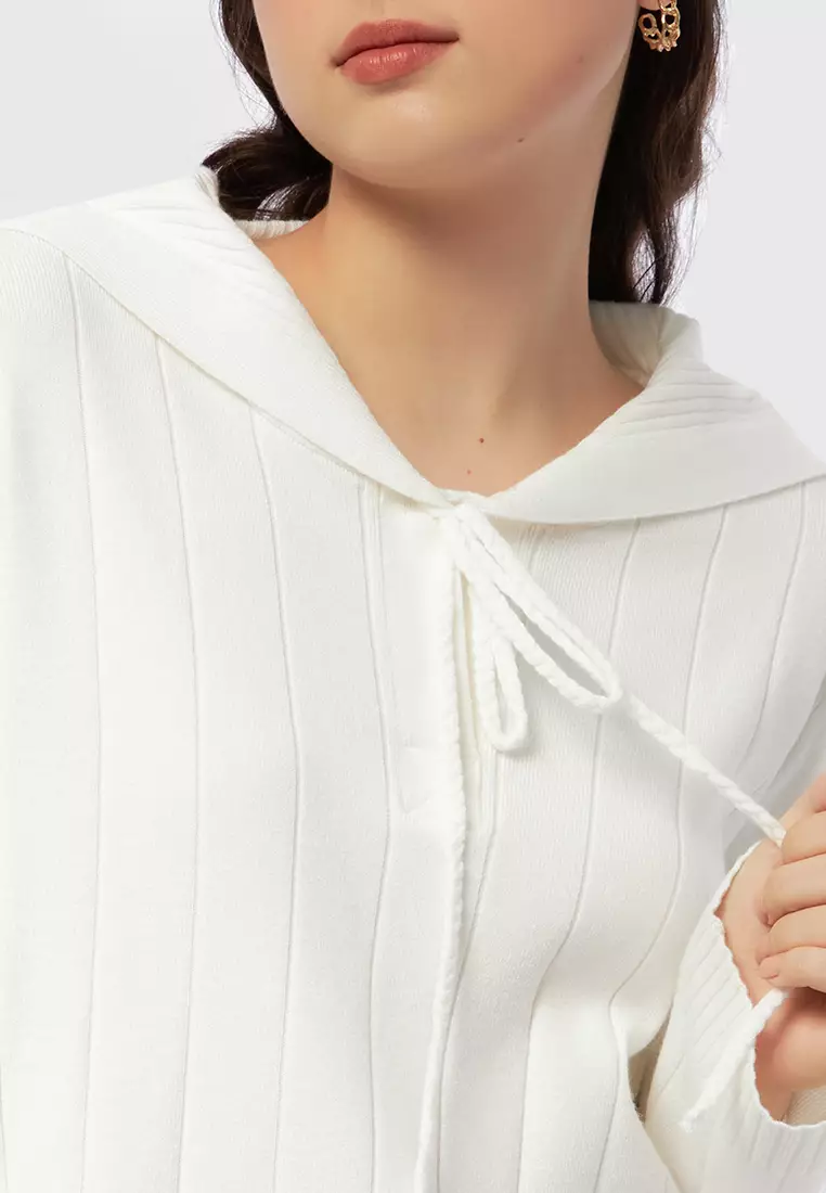 Loose Sweater with Wide Sailor Collar ECRU