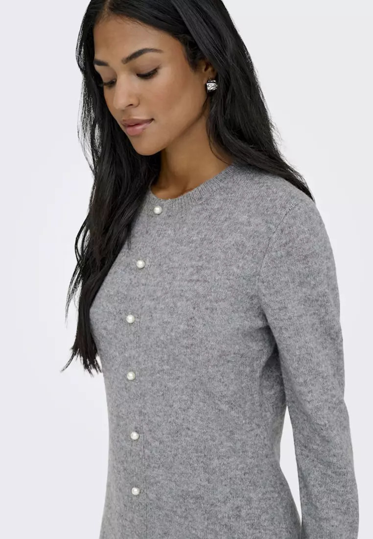 Long Sleeve Short Pearl Knit Dress
