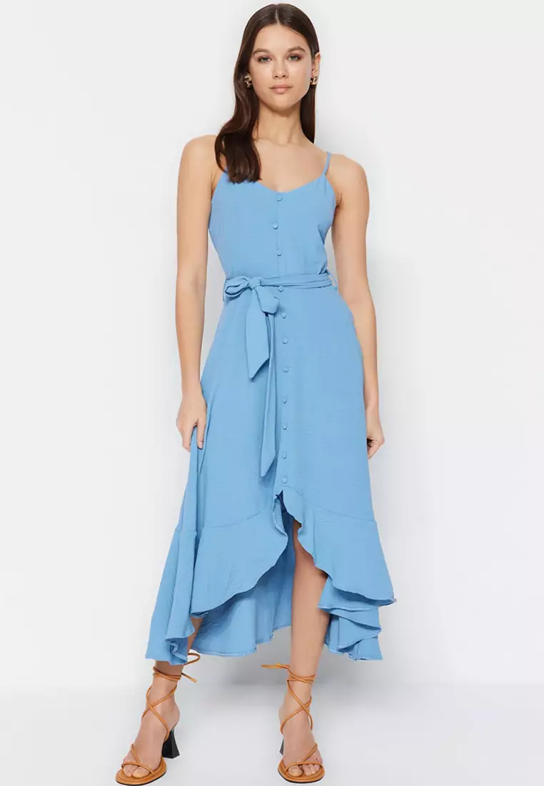 Belted Midi Ruffle Dress