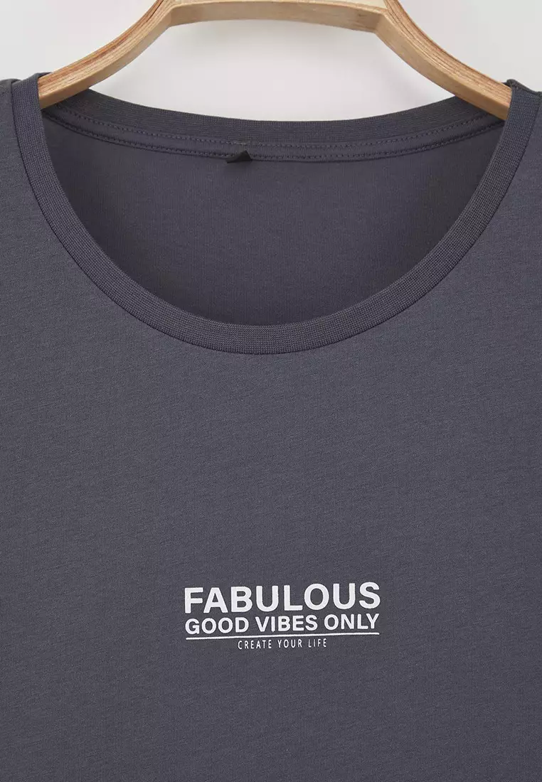 Anthracite Oversize Fit 100% Cotton Front And Back Printed Knitted Plus Size T-Shirt Tbbss25Bf00002