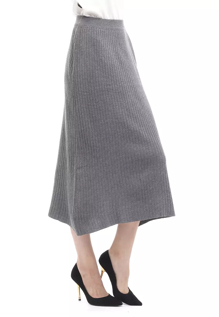 Skirt Plisket Bawahan Wanita Design Casual Rubbery Waist Premium Quality - Gray