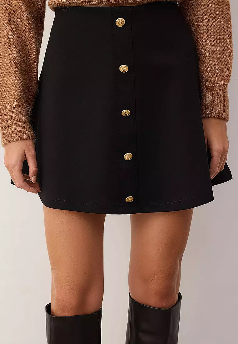 Buttoned A-Line Mini Skirt