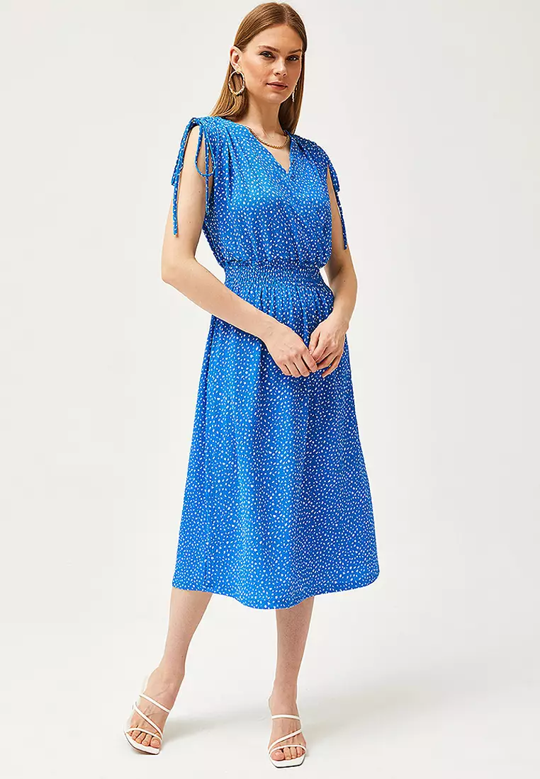 Polka Dot Print Gathered Waist Dress