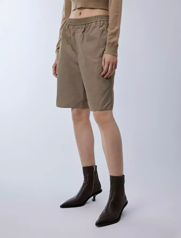 Poplin Straight-Leg Refined Minimalist Commuter Mid-Length Pants