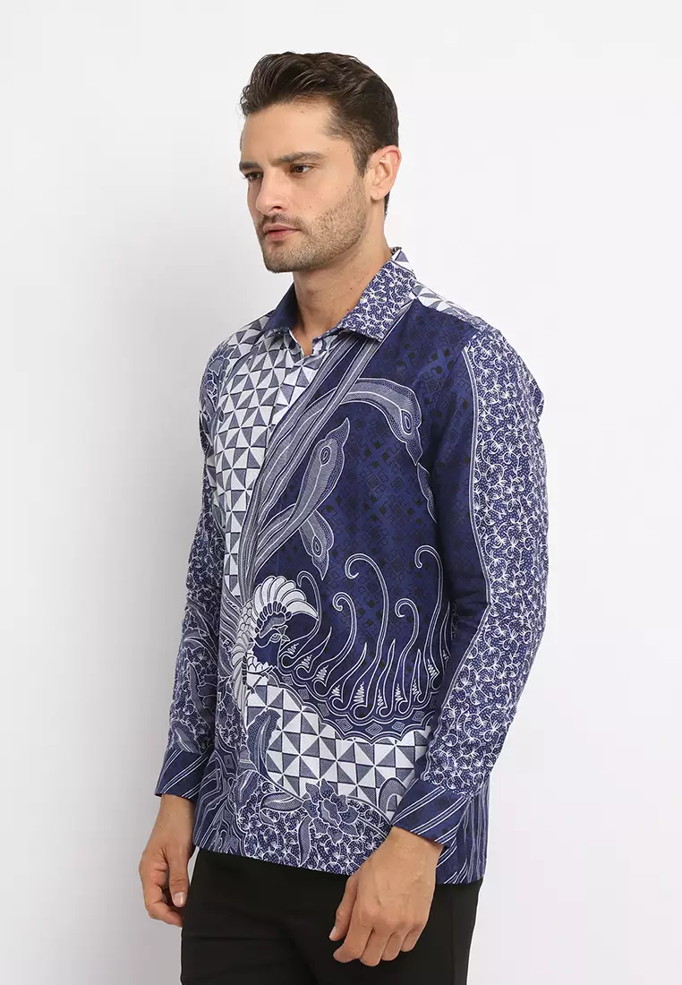 MAGINOT WARDANA BLUE Batik MOTIF TIMBUL DOBBY Slim Fit Lengan Panjang