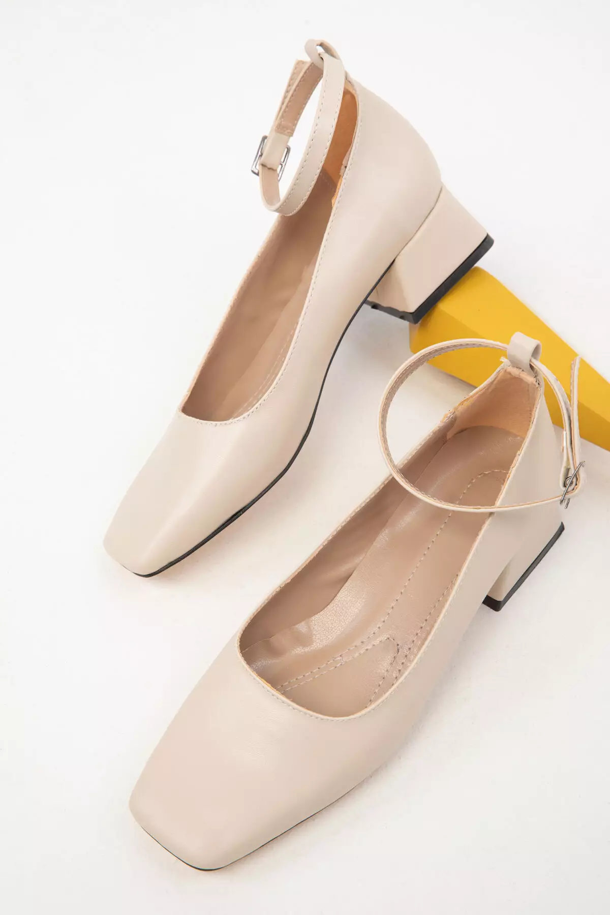 Beige Classic Women's Heeled Shoes - 19783