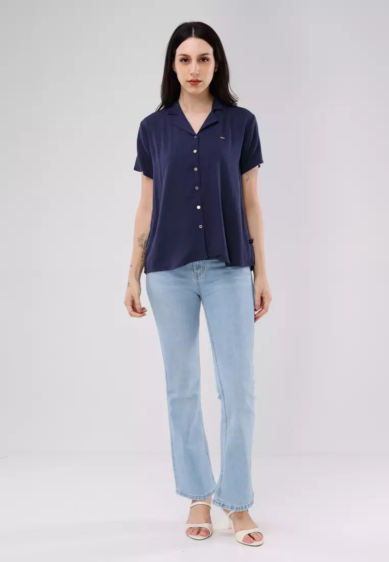 Woven Textured Short Sleeve Blouse