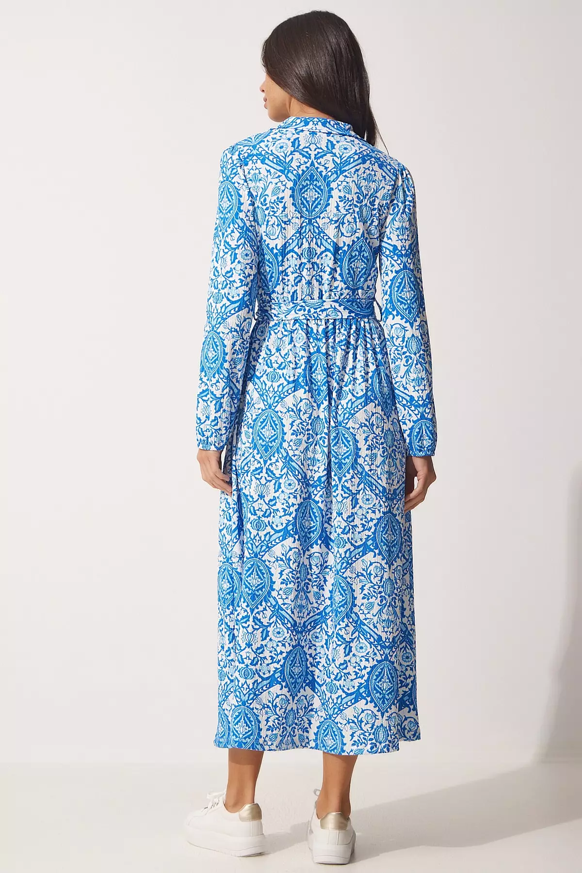 Patterned Long Summer Knitted Shirt Dress