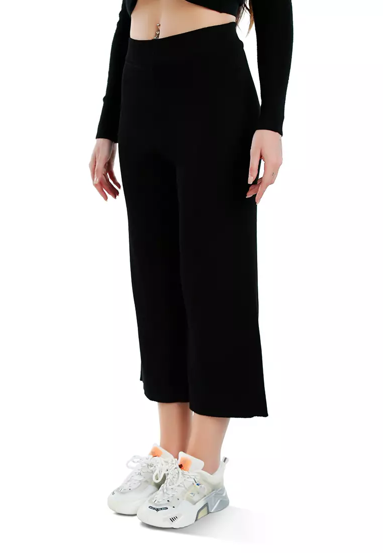 Celana Kaki Lebar Santai Warna Hitam