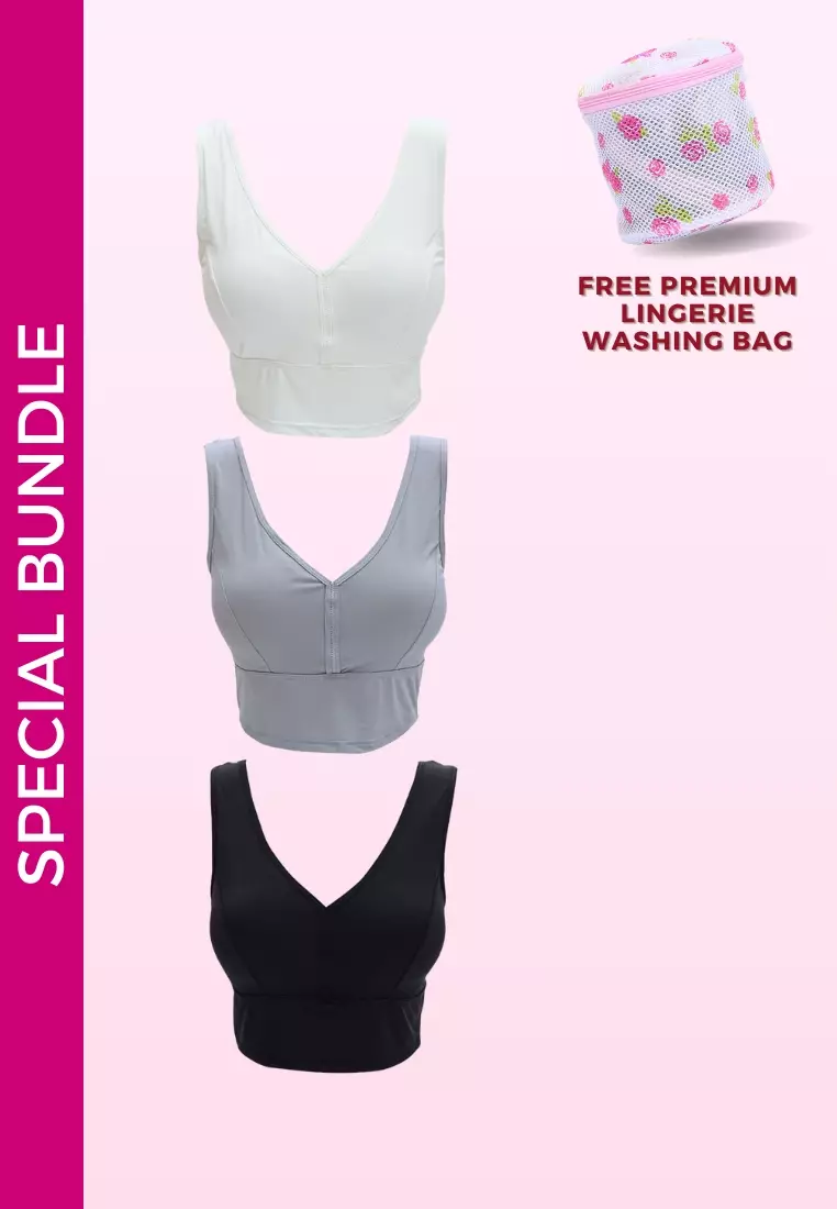 3 Pack Premium Summer Seamless Plus Size Bralette Top in White, Grey and Black