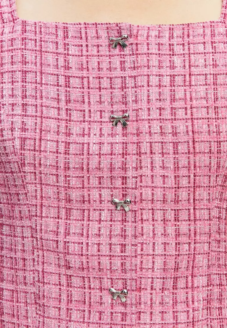 Tweed Woven Blouse - Pink
