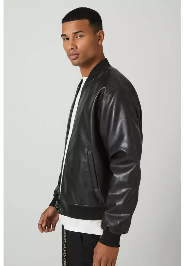 Forever 21 mens faux leather jacket hot sale