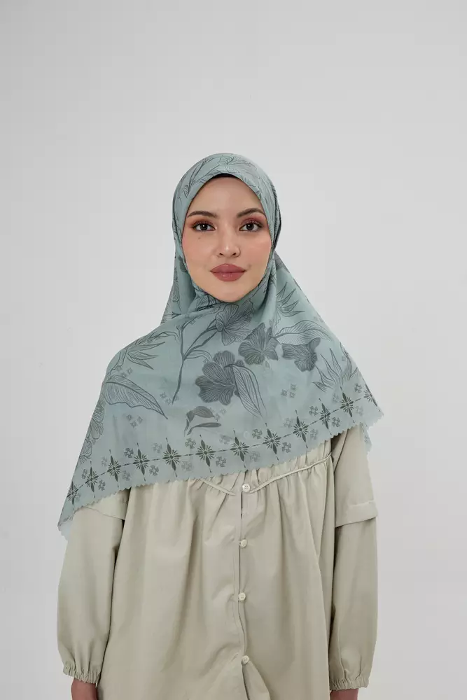 MFMW Twilight Scarf - Kerudung Segi Empat Premium Motif Bunga - Olive Dusk