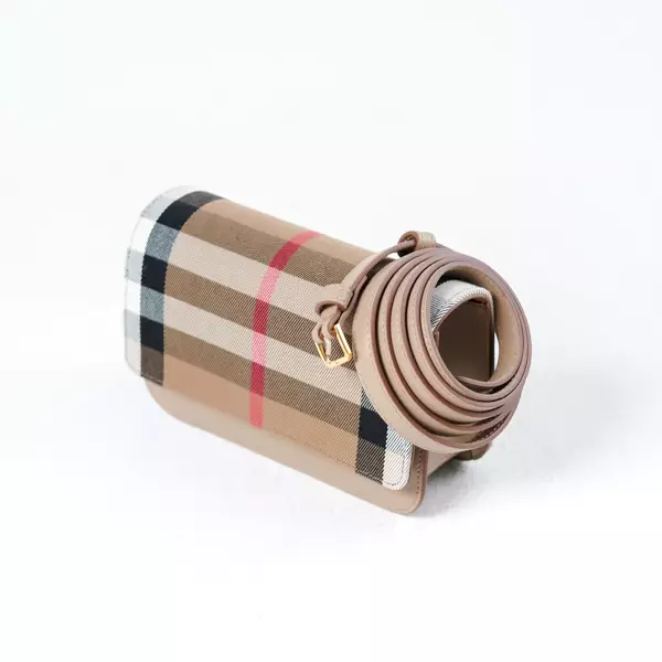 Tas BURBERRY CHECK BEIGE CAMEL LEATHER FLAP SHOULDER BAG 100% ORIGINAL