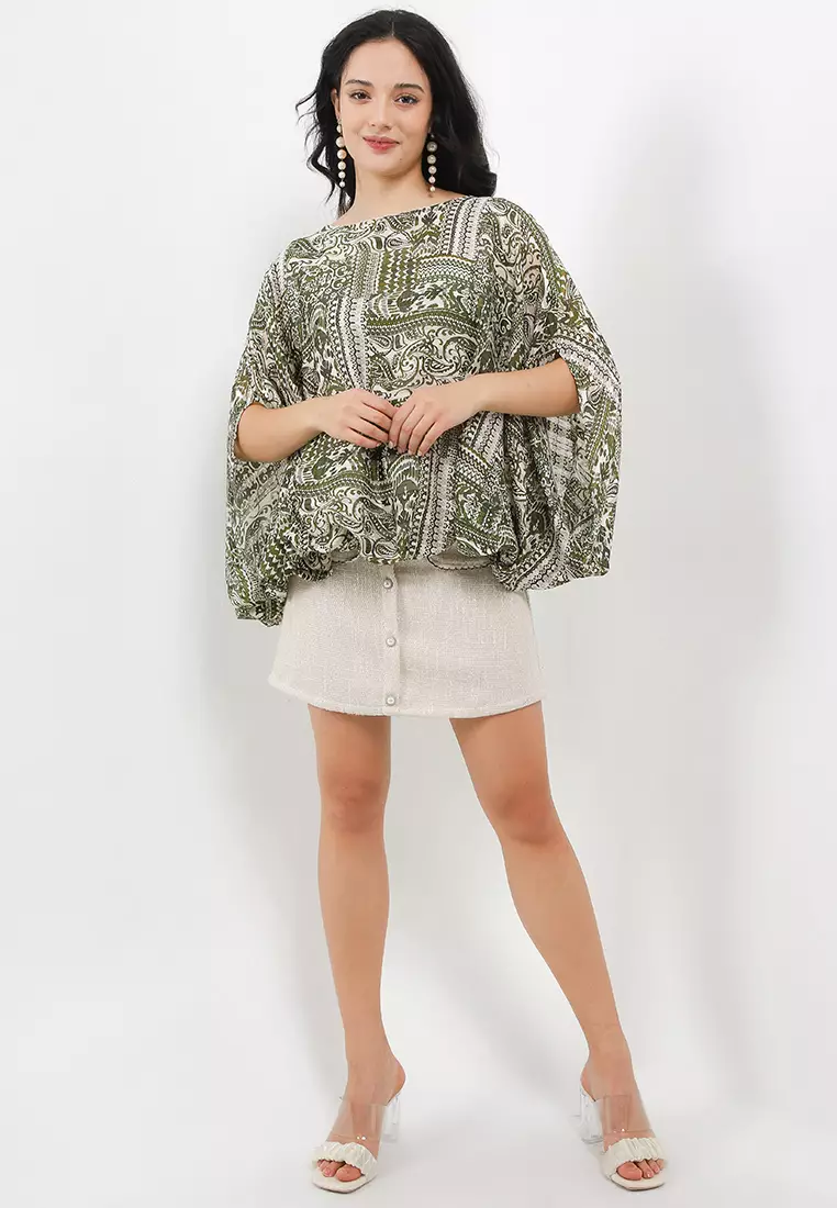 Gold Stripes Paisley Print Bubble Blouse