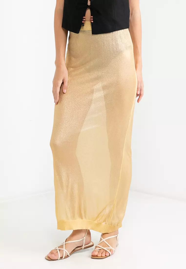 Metallic thread skirt zara top