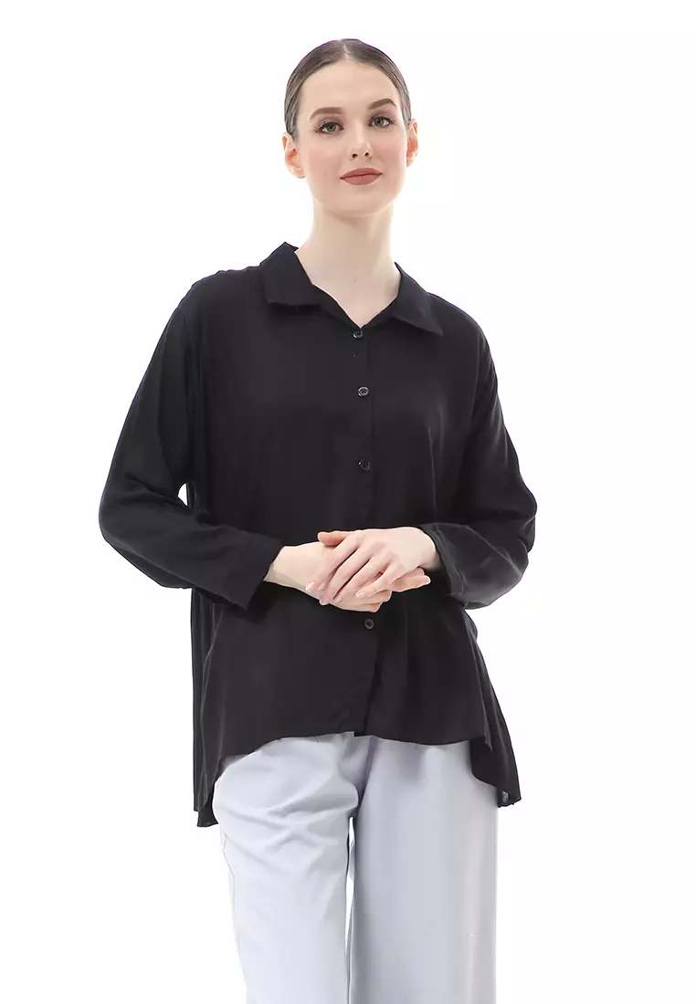 Ayudia Shirt Long Sleeve Atasan Wanita Premium Quality - Hitam
