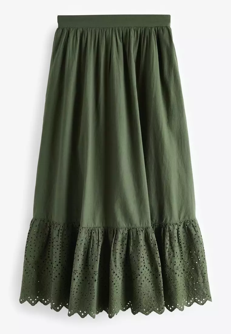 Buy NEXT Broderie Hem Midi Skirt 2025 Online ZALORA