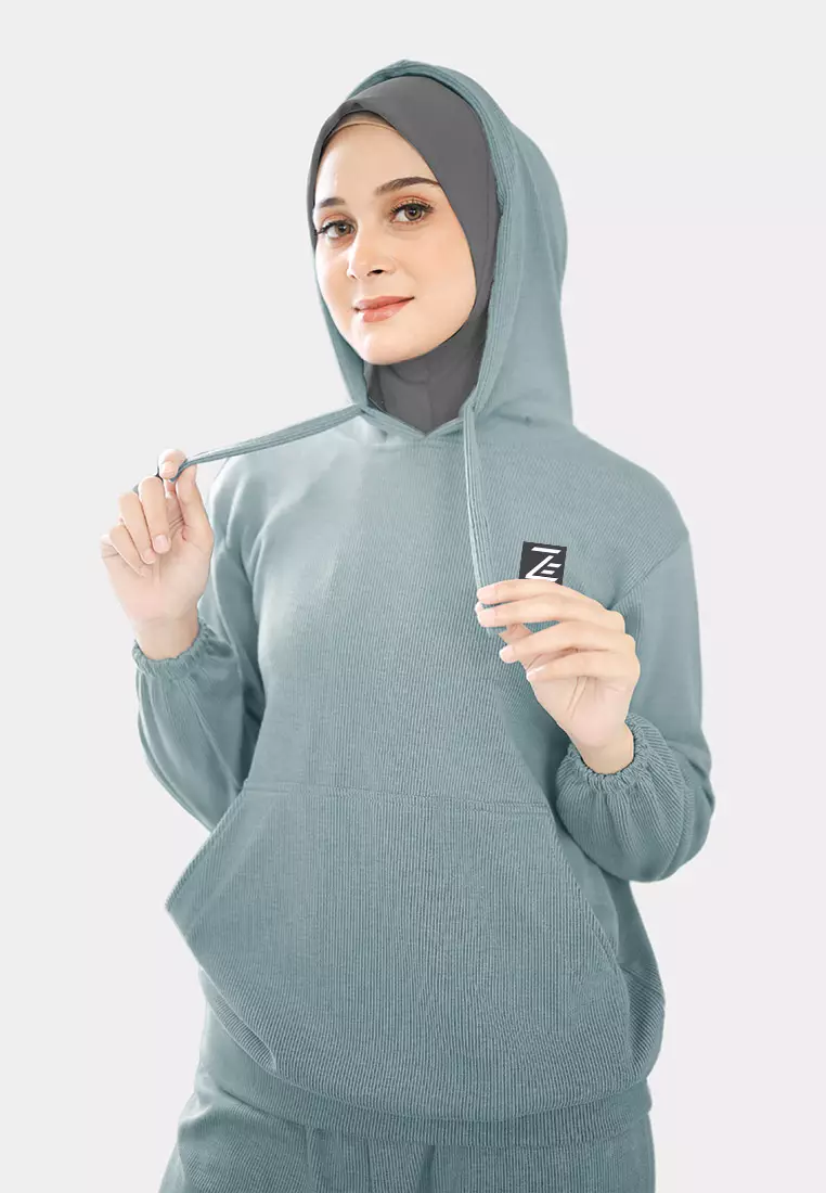 Setelan Olahraga Wanita Keenan Hoodie Set Knit - Aqua Sea