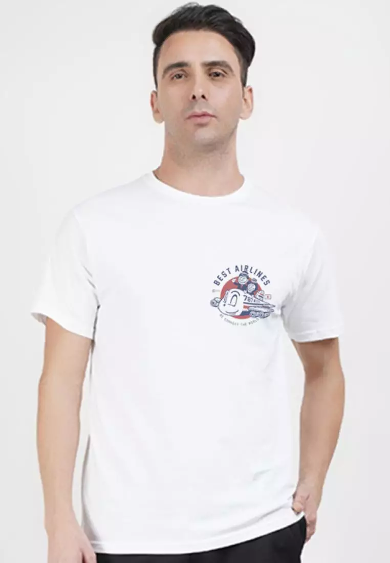 Aeroplane Graphic White  Cotton Short Sleeve Essential T-Shirt