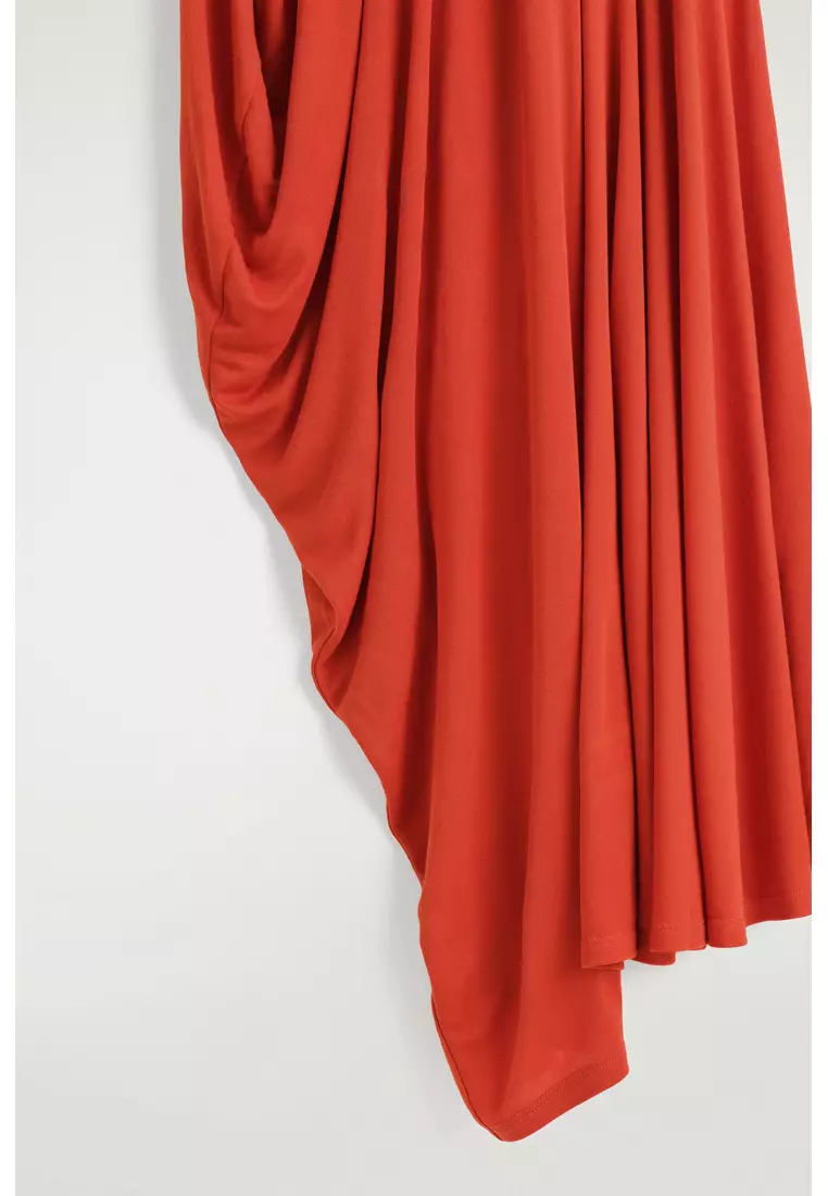 ASYMMETRIC DRAPED MIDI DRESS