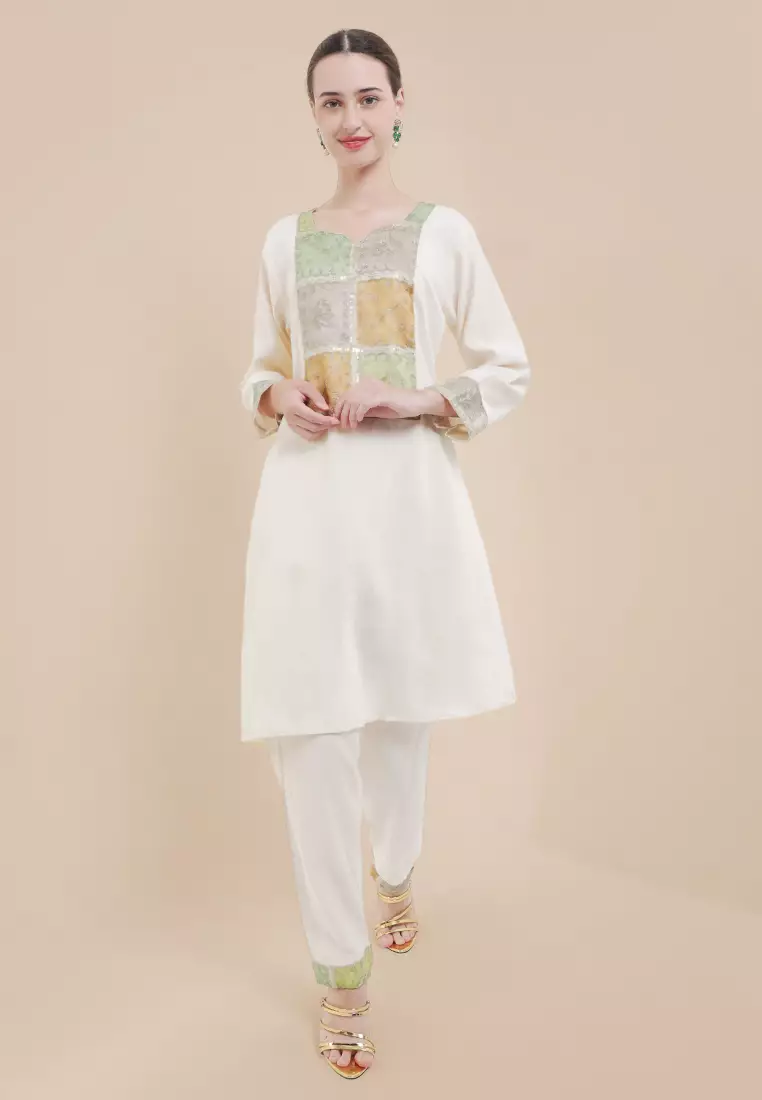 Chanira Festive Yumna Tunic Set - Off White Multi