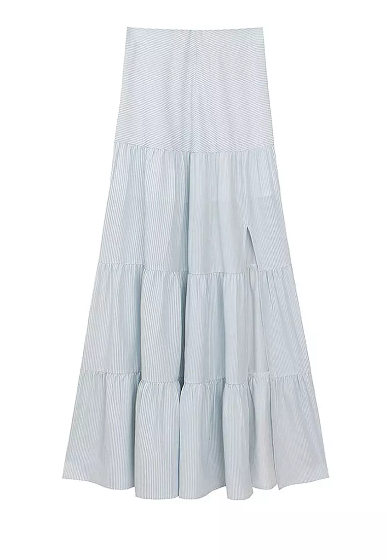 Striped Tiered Maxi Skirt